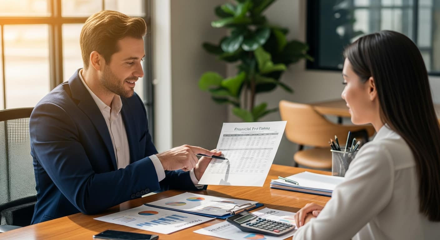 Lender reviewing an SBA feasibility study and business pro forma