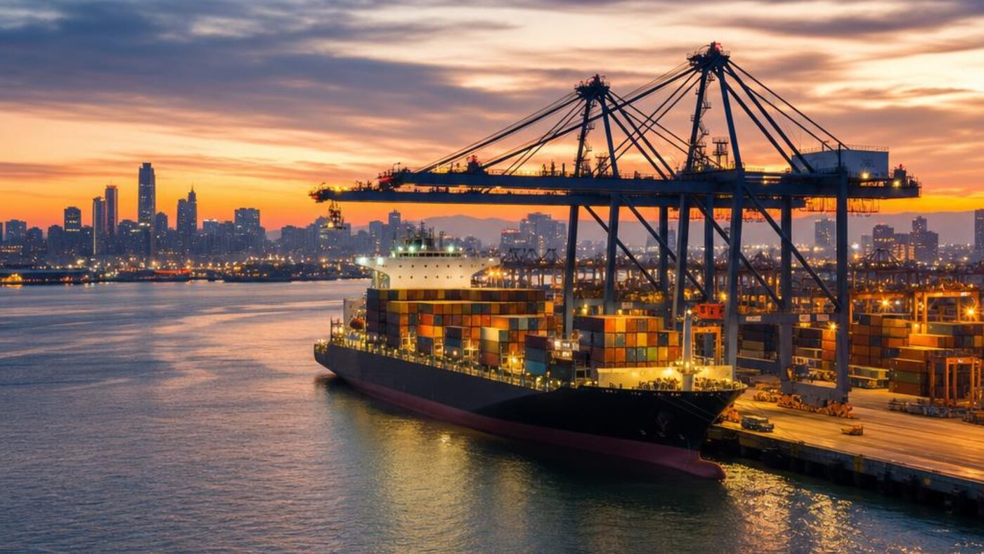 Container terminal loading a cargo vessel — the export nexus an EXIM feasibility study has to evidence