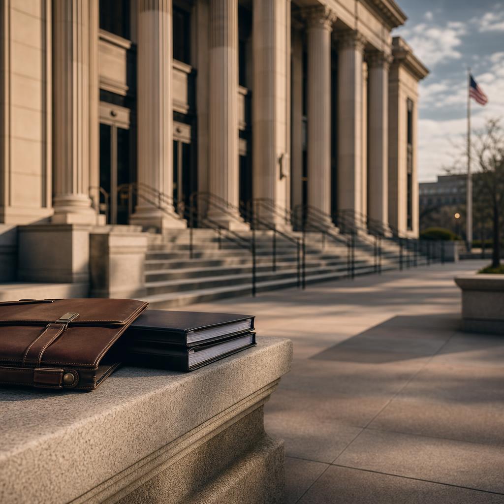 County courthouse steps with exhibit binders — litigation support and expert witness engagements